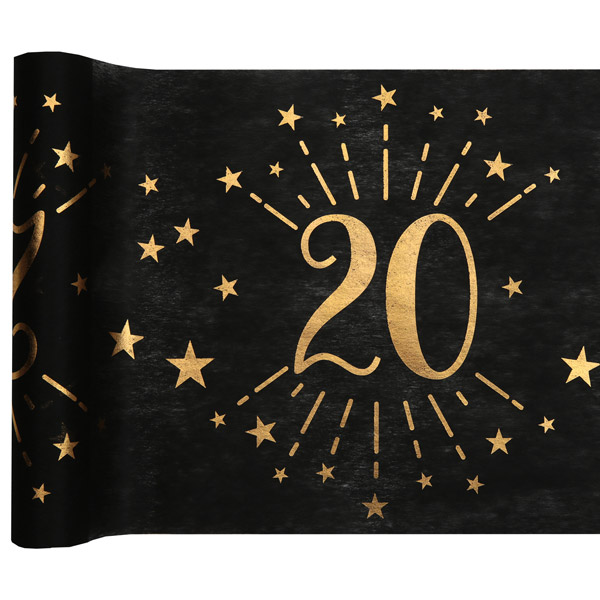 Tischläufer "20" in schwarz-gold aus Polyester, 5m x 30cm von Santex