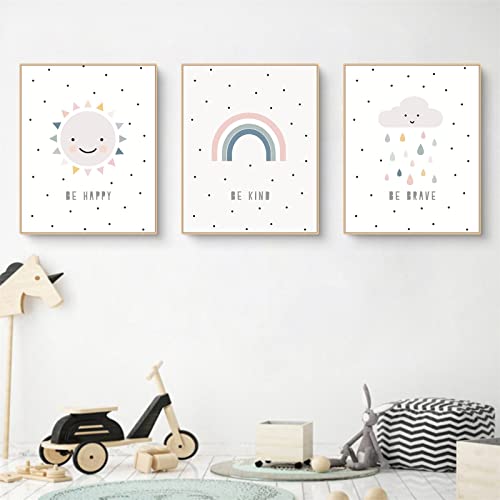 Sarah Duke 3er Set Kinderzimmer Bilder, Regenbogen Wolken Sonne Poster Kinderzimmer, Ohne Rahmen Cartoon Kinderposter Kinderbilder für Junge Mädchen (30 x 40 cm) von Sarah Duke