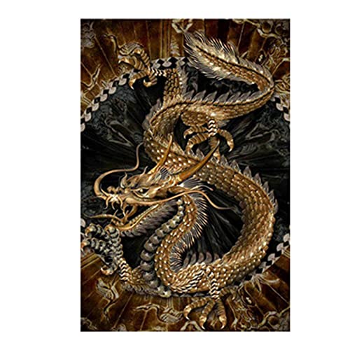 Sarah Duke Diamond Painting Bilder Set, Goldener Drache Full Drill Embroidery Cross Stickerei, Diamant Malerei Kits für Erwachsene, Diamond Art für Home Wand Decor (40 x 50 cm) von Sarah Duke