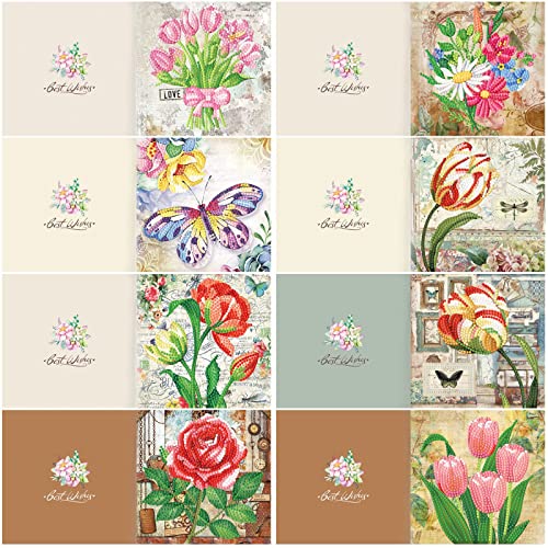 Sarah Duke Diamond Painting Grußkarten, 8 Stück Frühling Blumen Muster Grußkarten, DIY Diamant Stickerei Kunst Karten, Grußkarte Geschenk für Muttertag Thanksgiving von Sarah Duke