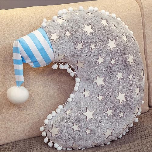 Sarah Duke Kuschelkissen Kinder Wolken Stern Mond Kissen Plüschkissen Weiches Flauschiges Kopfkissen Leuchtende Kissen 40cm Pillow Zierkissen Sofakissen für Kinderzimmer Decor (Mond) von Sarah Duke