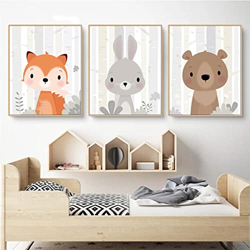 Sarah Duke Poster Kinderzimmer, 3er Set Cartoon Tiere Wandbilder Babyzimmer Deko, Ohne Rahmen Leinwand Kinderposter, Wanddeko Bilder Set für Kinder (21 x 30 cm) von Sarah Duke