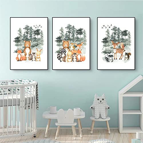 Sarah Duke Poster Kinderzimmer, 3er Set Kinder Bilder Tiere Wandbilder, Ohne Rahmen Kinderposter Set, Bilder Leinwand für Kinderzimmer Deko (21 x 30 cm) von Sarah Duke