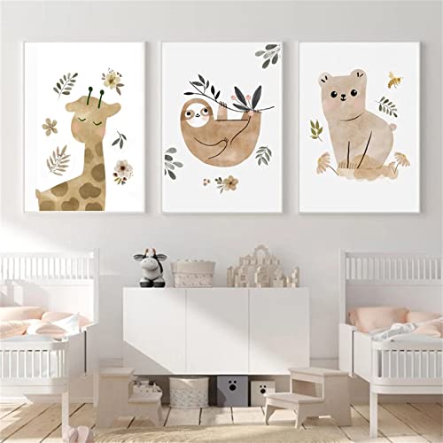 Sarah Duke Poster Kinderzimmer Beige, 3er Set Cartoon Tiere Leinwandbilder Kinderposter, Boho Wandbilder für Junge und Mädchen, Ohne Rahmen (40 x 50 cm) von Sarah Duke