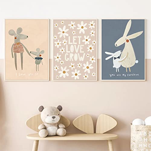 Sarah Duke Poster Kinderzimmer Boho, 3er Set Tiere Blumen Kinder Bilder Deko, Warm Kinderposter Wandbilder Kinderzimmer Deko, Ohne Rahmen (21 x 30 cm) von Sarah Duke