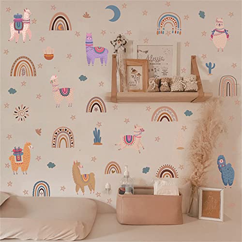 Sarah Duke Regenbogen Wandtattoo Kinderzimmer Wandsticker Alpaka Babyzimmer Wandaufkleber Aufkleber Wanddekor für Kinder Badezimmer Schlafzimmer von Sarah Duke