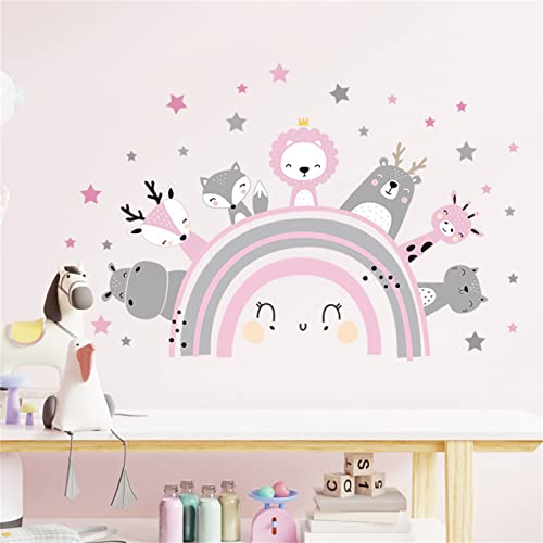 Sarah Duke Wandsticker Kinderzimmer, Lächeln Regenbogen Tiere Wandtattoo Selbstklebend, PVC Wanddeko Sticker Kinder, Wandaufkleber Geschenk für Kinder (Rosa) von Sarah Duke