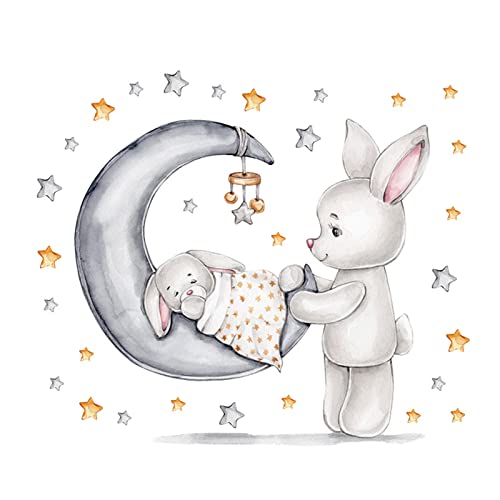 Sarah Duke Wandsticker Kinderzimmer Mond Hase Löwe Wandtattoo Kinderzimmer Mädchen Wandsticker Aufkleber Kinderzimmer Deko für Babyzimmer (A) von Sarah Duke