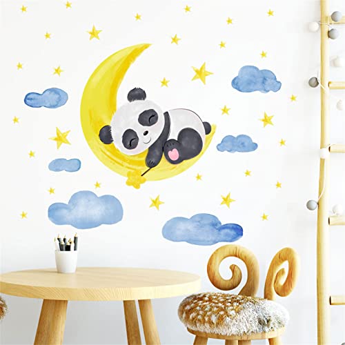 Sarah Duke Wandsticker Kinderzimmer Panda Wandtattoo Babyzimmer Deko Mond Wandaufkleber Wandbild Selbstklebend Aufkleber Wanddekor Kinderzimmer Junge von Sarah Duke