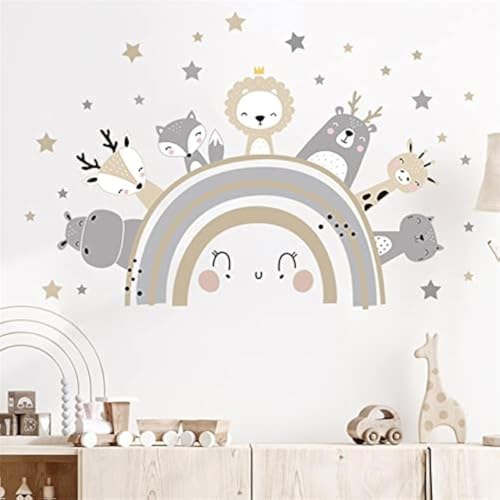 Sarah Duke Wandsticker Regenbogen Kinderzimmer, Stern Tiere Selbstklebend Wandtattoo, DIY Wasserdicht Wandaufkleber, Wanddeko Aufkleber für Kinder von Sarah Duke