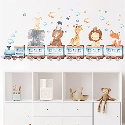 Sarah Duke Wandsticker Tiere Kinderzimmer, Cartoon Tiere Züge Wandtattoo Kinder, DIY Wand Aufkleber Kinder, Wandaufkleber Geschenk für Kinderzimmer von Sarah Duke