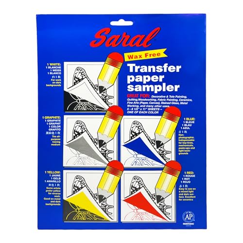 Saral Wax Free Transfer Paper Sampler Includes 1 Each of White, Yellow, Blue and Red Wachsfreies Transferpapier enthält je 1 x weißer Graphit, Gelb, Blau und Rot, Papier, 8.5-x-11-Inch, 5 stück von Saral