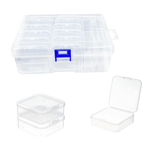 Sarini 14er Set kleine transparente Aufbewahrungsboxen für Kunststoffperlen - Schmuck- und Perlen-Aufbewahrung mit Klappdeckel für Perlen, Samen, Schmuck, Strasssteine, Heimwerker, Hardware und mehr. von Sarini