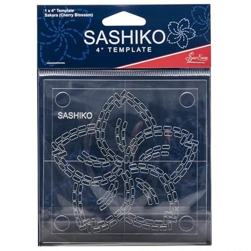 Sashiko Sew Easy, 10,2 cm Vorlage - Sakura (Kirschblüte) Quilting & Patchwork Lineal für Applikation Nähen, transparentes Acryl rutschfest, Anleitung enthalten von Sew Easy