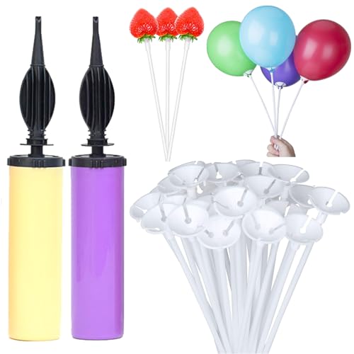 102 Stück Stab für Luftballon Lang 32cm Luftballon Halter Stäbe Wiederverwendbar Stäbe für Luftballons Plastikstäbe für Luftballons 2-Luftpumpen Hinzufügen für Partys, Hochzeiten（Weiß） von Sasibiyb