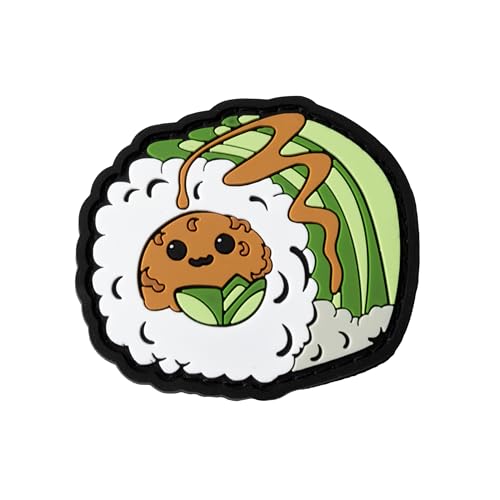 Kawaii Sushi Dragon Roll – Parodie PVC Moral Patch | Klettverschluss-Rückseite von Saspatch