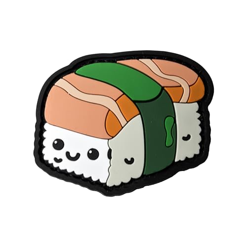 Kawaii Sushi Lachs Nigiri - Parodie PVC Moral Patch | Klettverschluss-Rückseite von Saspatch