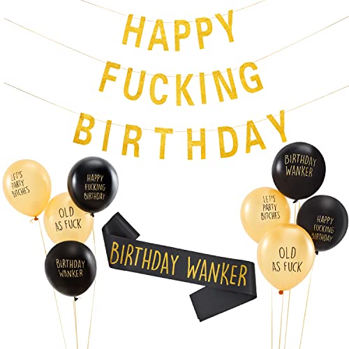 Rude & Funny Birthday Party Dekoration Bundle - Inklusive 8 Luftballons, Banner & Schärpe von Sass Party & Gifts