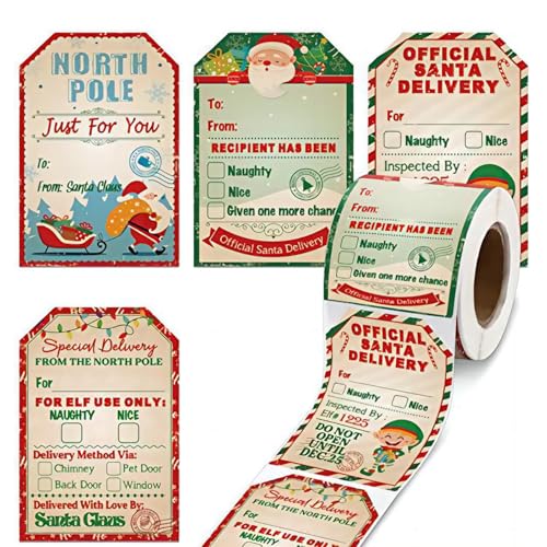 200 Stück Weihnachten Etiketten Aufkleber 5x7.5cm Selbstklebende Kraft Geschenk Tag Aufkleber Roll Vintage Urlaub Geschenk Name Aufkleber für Handwerk Geschenke Kinder Karte machen Umschläge von Satiskid