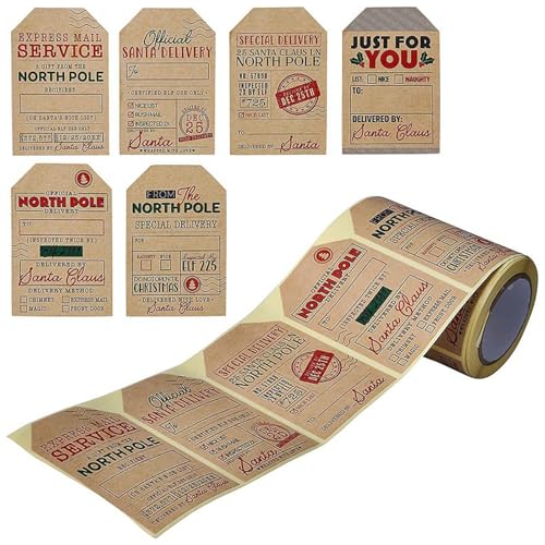 200 Stück Weihnachten Etiketten Aufkleber 5x7.5cm Selbstklebende Kraft Geschenk Tag Aufkleber Roll Vintage Urlaub Geschenk Name Aufkleber für Handwerk Geschenke Kinder Karte machen Umschläge von Satiskid