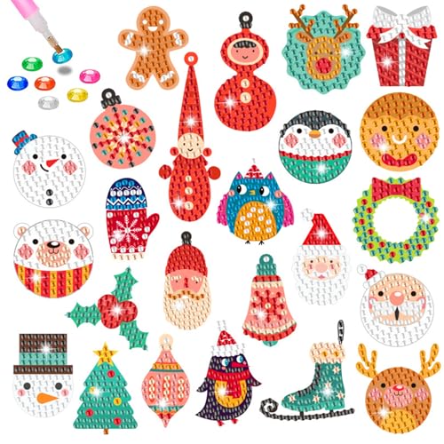 24 Stück Weihnachten Diamant Malerei Aufkleber Kits für Kinder 5D DIY Diamond Painting Aufkleber Weihnachten Edelstein Mosaik Aufkleber Diamant Kunst Aufkleber für Kinder Handmade Craft Geschenk von Satiskid