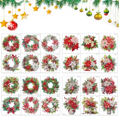 24 Stück Weihnachten Diamant Malerei Aufkleber Kits für Kinder 5D DIY Diamond Painting Aufkleber Weihnachtskranz Diamant Kunst Aufkleber Edelstein Mosaik Aufkleber für Weihnachten Geburtstagsgeschenk von Satiskid