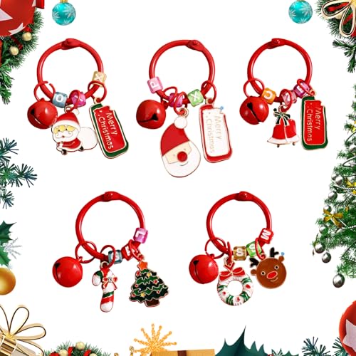 5 Stück Weihnachten Schlüsselanhänger, Weihnachten Legierung Cartoon Schlüsselanhänger mit Glocke, Weihnachten hängenden Anhänger Schlüsselkette für Kinder, Xmas Party Favors Geschenke Tasche Füller von Satiskid