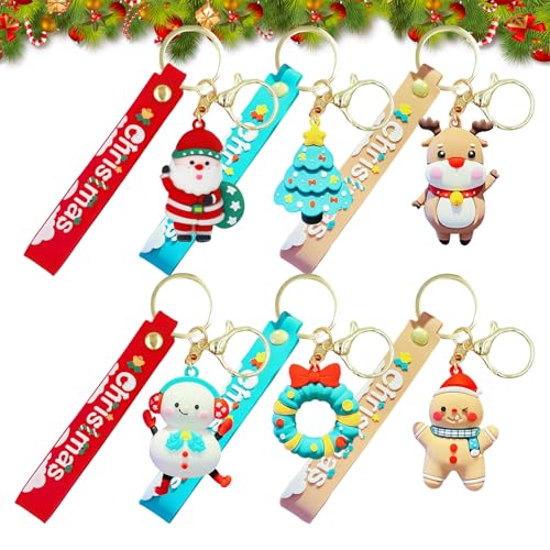 6 Stück Weihnachten Schlüsselanhänger, Weihnachten Cartoon Schlüsselanhänger, Weihnachtsmann Elch Schneemann Weihnachtsbaum Lebkuchen Mann Hanging Anhänger, Xmas Party Favors Geschenke Tasche Fillers von Satiskid