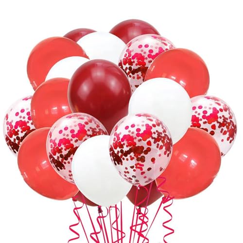 63 Stück Rote & Weiße Party Luftballons, rote Konfetti Ballon, Geburtstag Party Dekoration für Kinder Erwachsene, Latex Ballons mit Band für Hochzeit Geburtstag Baby Dusche Dekorationen (Rote & Weiße) von Satiskid