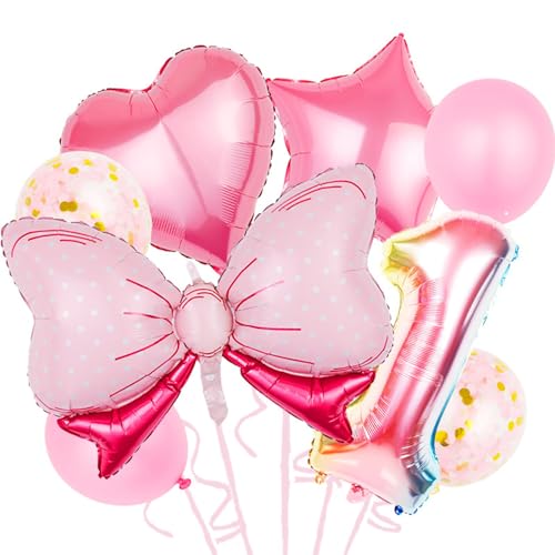 Luftballons Rosa 1/2/3 Geburtstag Set,32 Zoll XXL Folienballon Zahl mit schleife Helium Ballon für Junge Mädchen Baby party Geburtstagsdeko Jubiläumsparty Dekoration,Fliegt mit Helium (Rosa, 1) von Satiskid