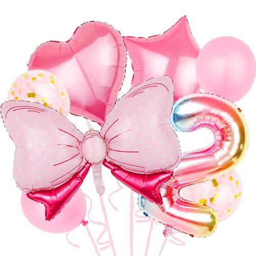 Luftballons Rosa 1/2/3 Geburtstag Set,32 Zoll XXL Folienballon Zahl mit schleife Helium Ballon für Junge Mädchen Baby party Geburtstagsdeko Jubiläumsparty Dekoration,Fliegt mit Helium (Rosa, 2) von Satiskid