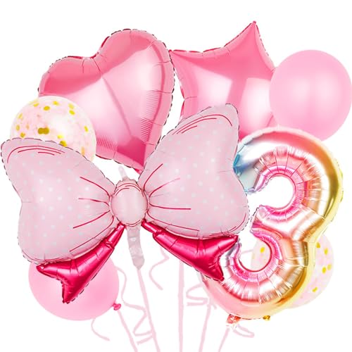 Luftballons Rosa 1/2/3 Geburtstag Set,32 Zoll XXL Folienballon Zahl mit schleife Helium Ballon für Junge Mädchen Baby party Geburtstagsdeko Jubiläumsparty Dekoration,Fliegt mit Helium (Rosa, 3) von Satiskid