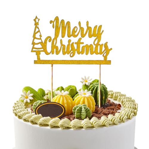 Satiskid 10 Stück Gold Weihnachten Kuchen Topper Glitter Merry Christmas Cake Topper Weihnachtsfeier Kuchen Dekorationen Weihnachten Party Kuchen Topper Picks Party Supplies für Weihnachten von Satiskid