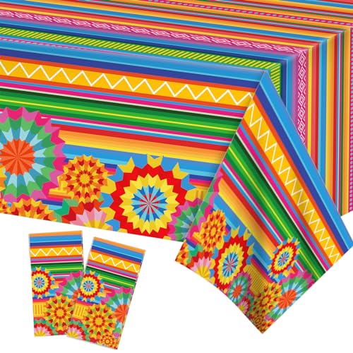 Satiskid 2 Stück Mexikanische Fiesta Party Tablecloth, Tischdecken für Cinco De Mayo, bunte und wasserdichte Kunststoff-Tischdecke, Dekoration Tischdecke für mexikanische Party (130 x 220 cm) von Satiskid