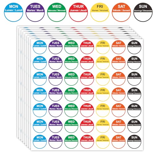 Satiskid 2940 Stück Wochentag Aufkleber Round Lebensmitteletikettens mit Tagespunkten Sieben Farben Wochentag Aufkleber für Restaurant Küche Lebensmittel Behälter Planer von Satiskid