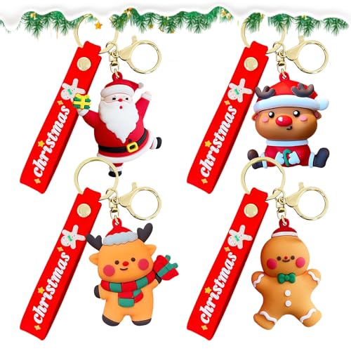 Satiskid 4 Stück Weihnachten Schlüsselanhänger Kinder Weihnachten Partybeutelfüller Weihnachten Gastgeschenke Give Aways für Kinder Erwachsene Weihnachten Party Supply Dekoration von Satiskid