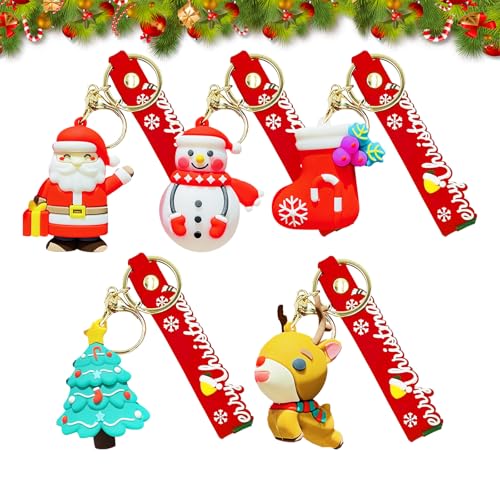 Satiskid 5 Stück Weihnachten Schlüsselanhänger Kinder Weihnachten Partybeutelfüller Weihnachten Gastgeschenke Give Aways für Kinder Erwachsene Weihnachten Party Supply Dekoration von Satiskid