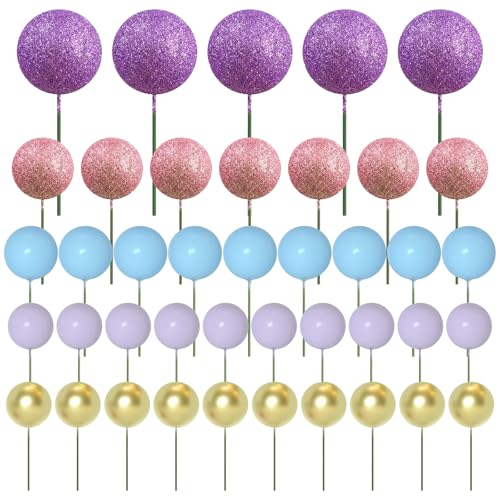 Satiskid 50 Stück Kugeln Tortendeko Kugeln Cake Topper Mini Ballon Cupcake Tortenaufleger Geburtstag Kuchendeko für Hochzeit Party Babyparty Geburtstag Torte Dekorieren (Lila) von Satiskid