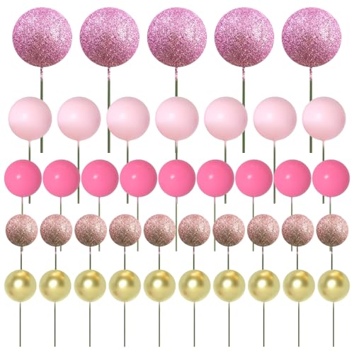 Satiskid 50 Stück Kugeln Tortendeko Kugeln Cake Topper Mini Ballon Cupcake Tortenaufleger Geburtstag Kuchendeko für Hochzeit Party Babyparty Geburtstag Torte Dekorieren (Rosenrot) von Satiskid