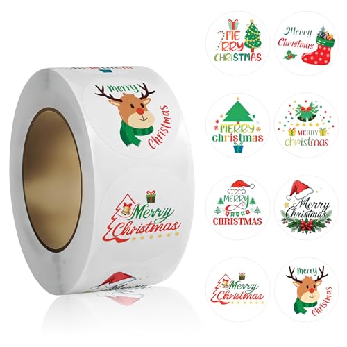 Satiskid 500 Stück Aufkleber Weihnachten 25mm Weihnachtssticker selbstklebend Frohe Weihnachten Sticker Rund Rolle Weihnachten Etiketten Weihnachtssticker für Geschenktüten Verpackung Weihnachtskarten von Satiskid