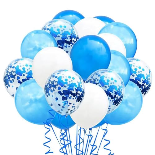 Satiskid 63 Stück Blau & Weiß Party Ballons, Blau Konfetti Ballon, Geburtstag Party Dekoration für Kinder Erwachsene, Latex Ballons mit Band für Hochzeit Geburtstag Baby Dusche Dekorationen von Satiskid