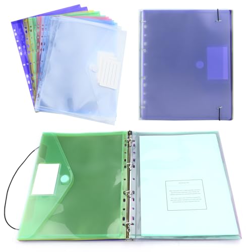 Satiskid A4 Ringbuch mit 12 Stück Dokumententasche und Fächermappe mit Gummizug,Ordner Organizer,Ringordner für Schule Büro zu Hause-6 Farben,Wasserdicht(31cm*24cm) von Satiskid