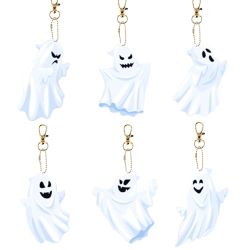 Satiskid Halloween 5D Diamant Malerei Schlüsselbund DIY Kunst Handwerk Geist und Kürbis Kinder Doppelseitig Full Drill Diamond Painting Keychain für Handtasche Strass Anhänger Dekorative (Weiß) von Satiskid