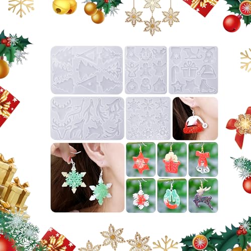 Weihnachten Silikonform Schmuck Set, 5 Stück Weihnachten Resin Silikonform Ohrringe Epoxidharz Formen Silikon Ohrring mit Ohrhaken, Weihnachten Ohrringe Silikonform für DIY Dangle Ohrring Schmuck von Satiskid