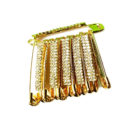 12 Stück Deko Golden Saree Pins mit Doppelstein, Sicherheitsnadel verziert mit Diamanten von Satre Online and Marketing