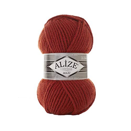 Alize 5 x 100 Gramm Superlana Maxi Wolle, 500 Gramm Strickwolle 75% Acryl 25% Wolle (dunkel rot 36) von Sattie