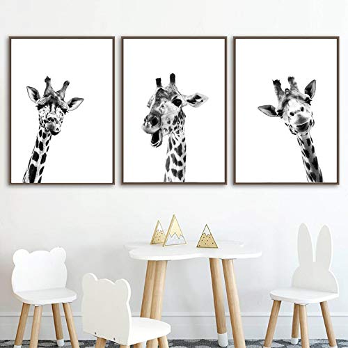 Bzdmly Schwarz Weiß Leinwand Poster Giraffe Safari Tiere Wandkunst Malerei Kinderzimmer Baby Giraffe Nordic Print Raumdekor 50x70cm / 19.7"x27.6 Rahmenlos von Sattie