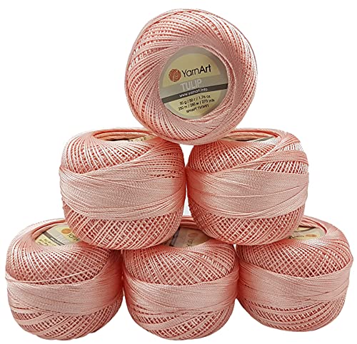 YarnArt Tulip 6 x 50 gr. Paket, Seide Garn Mikrofaser Garn Satin Garn Seide brillante Garn glänzend Garn (Lachs 418) von Sattie