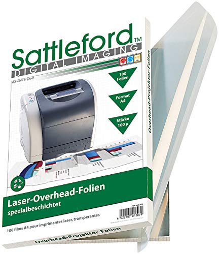 Sattleford Laser Overheadfolie: 100 Overhead-Folien für Laserdrucker & Kopierer 100µ/glasklar (Transparentes Druckerpapier, Laserfolie, Fotopapier beidseitig bedruckbar) von Sattleford