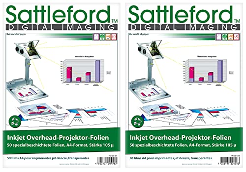 Sattleford Overhead Papier: 100 Inkjet-Overhead-Folien, DIN A4, transparent, 115 µm, Sparpack (Transparentes Druckerpapier, Tintenstrahldrucker Overheadfolien) von Sattleford